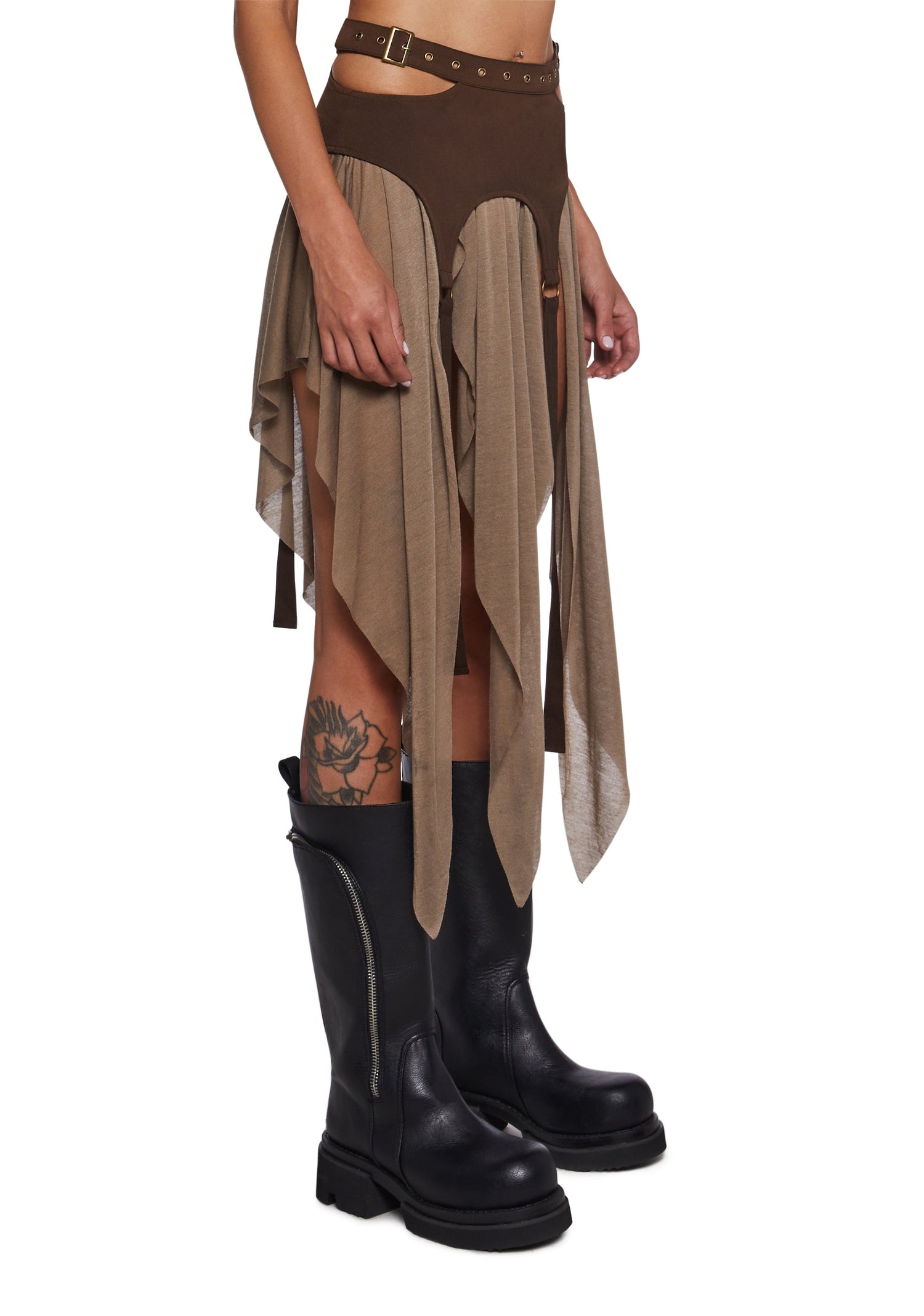 Signal Garter Belted Mini Skirt - Brown