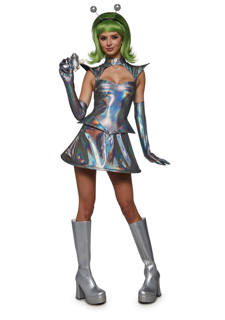 Retro Alien Girl Dress Costume - Silver