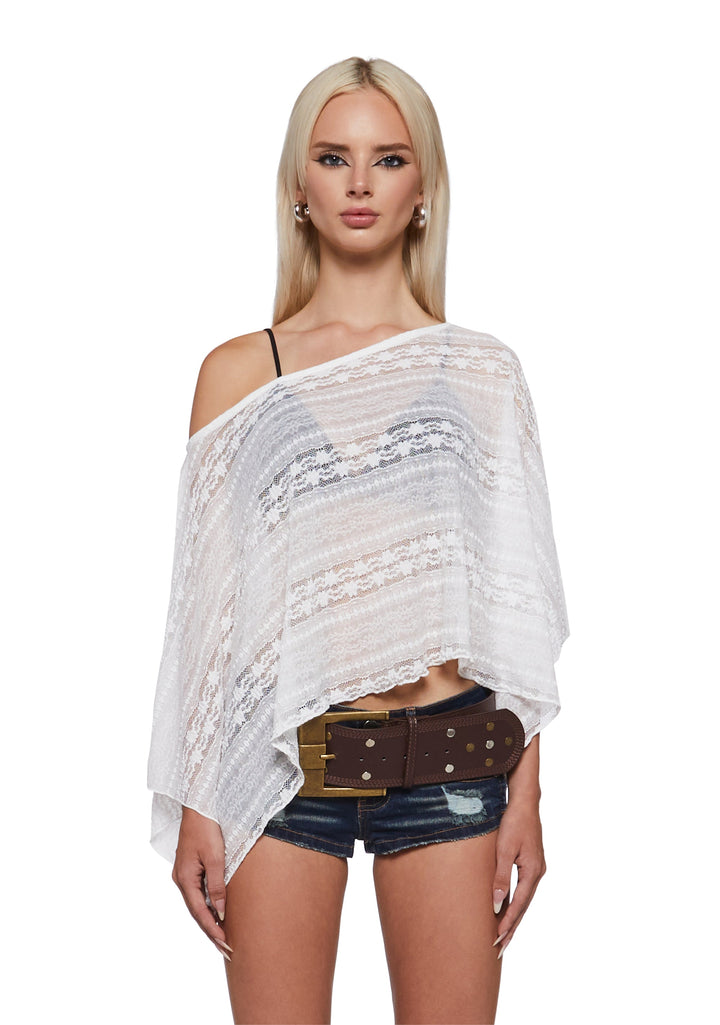 Leah Off The Shoulder Knit Poncho - Lace