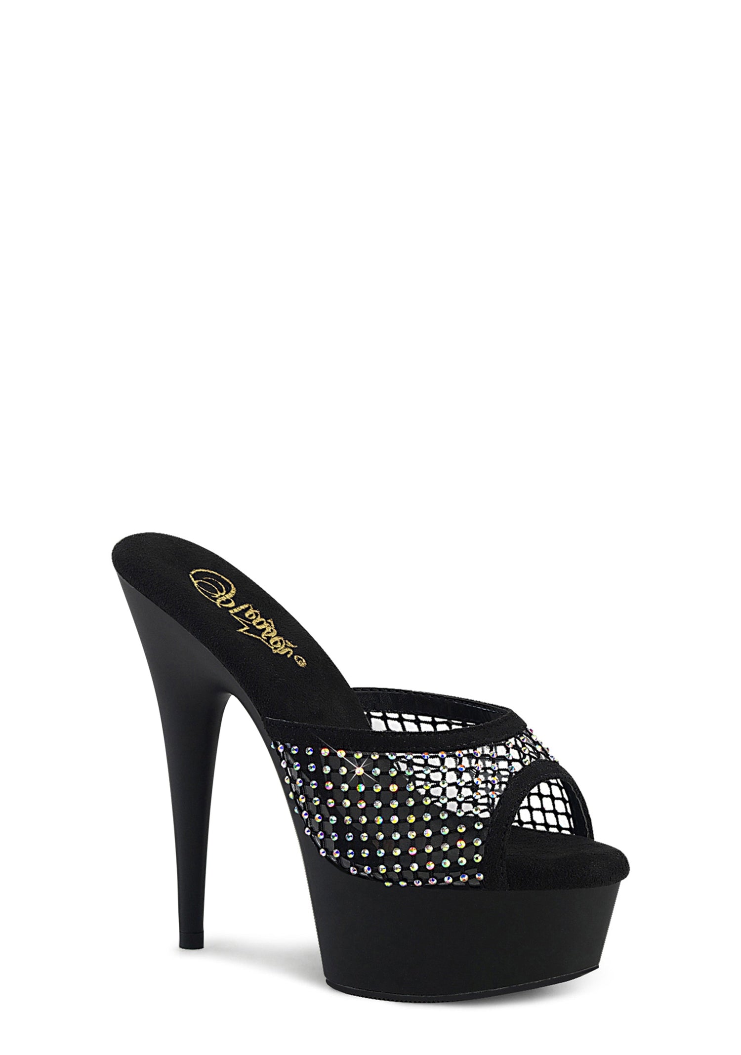 Delight 601 Rhinestone Platform Peep Toe Slides - Black