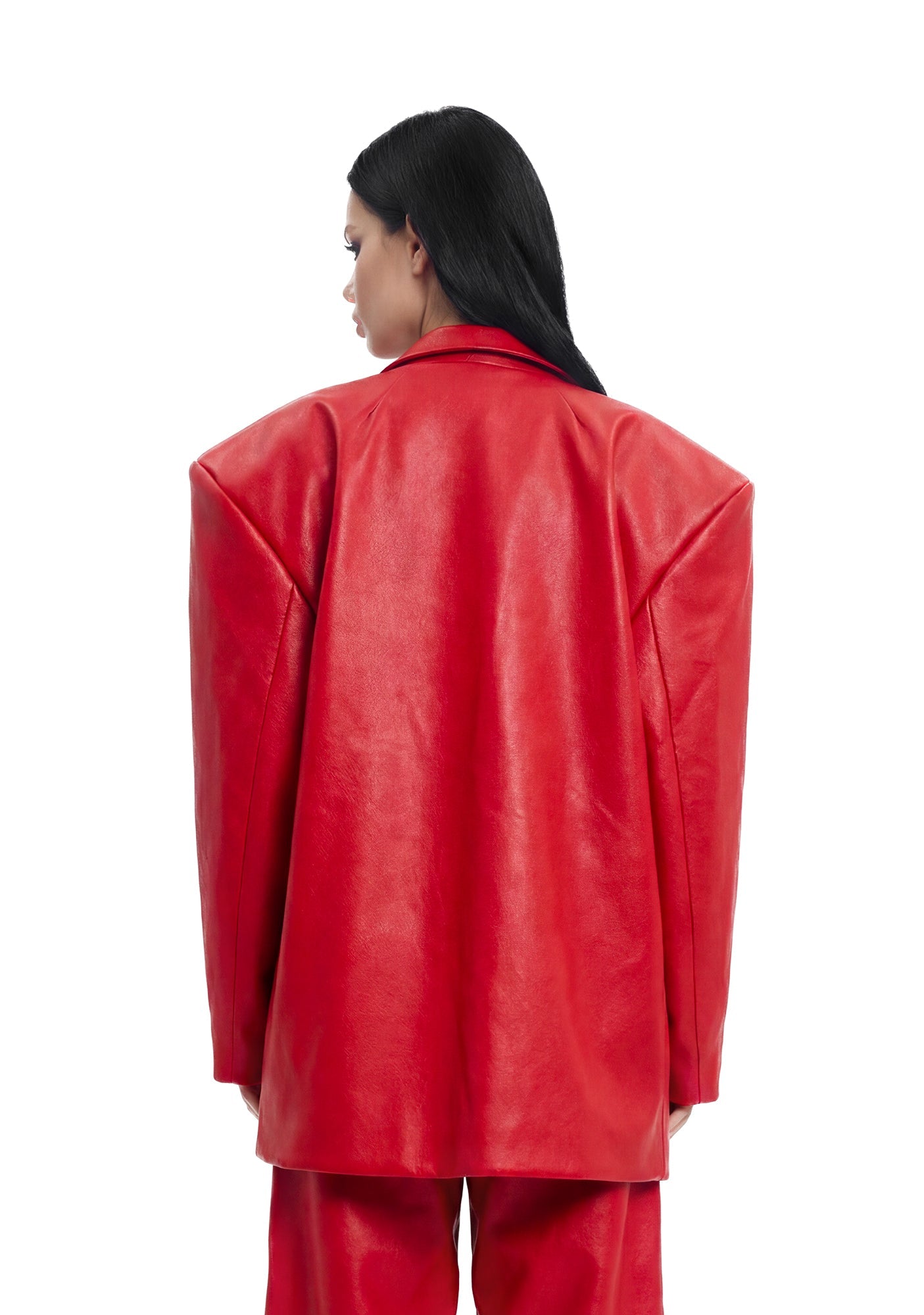 Leather Oversize Blazer - Red