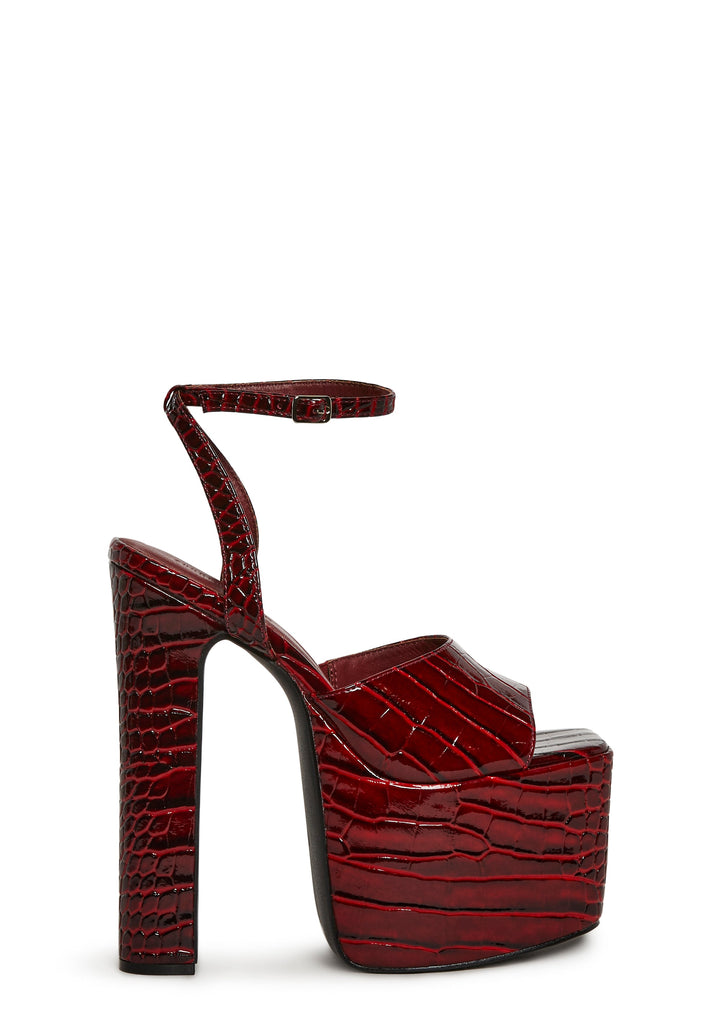 Devour Croc Platform Heels - Red
