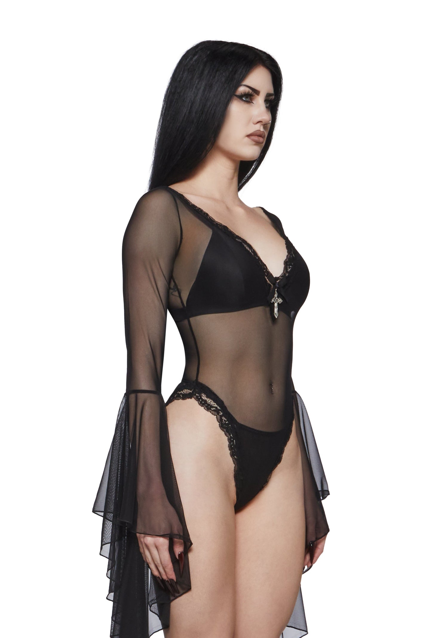 Rochelle Mesh Bell Sleeve Bodysuit
