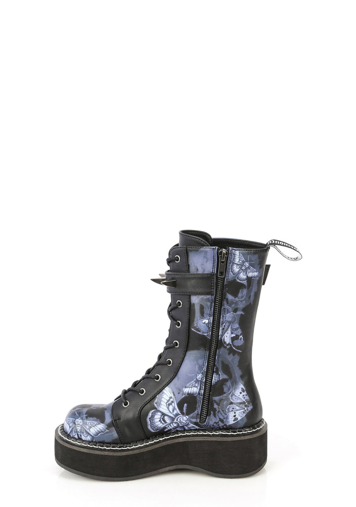 Emily-352 Painted Moth Platform Combat Boots