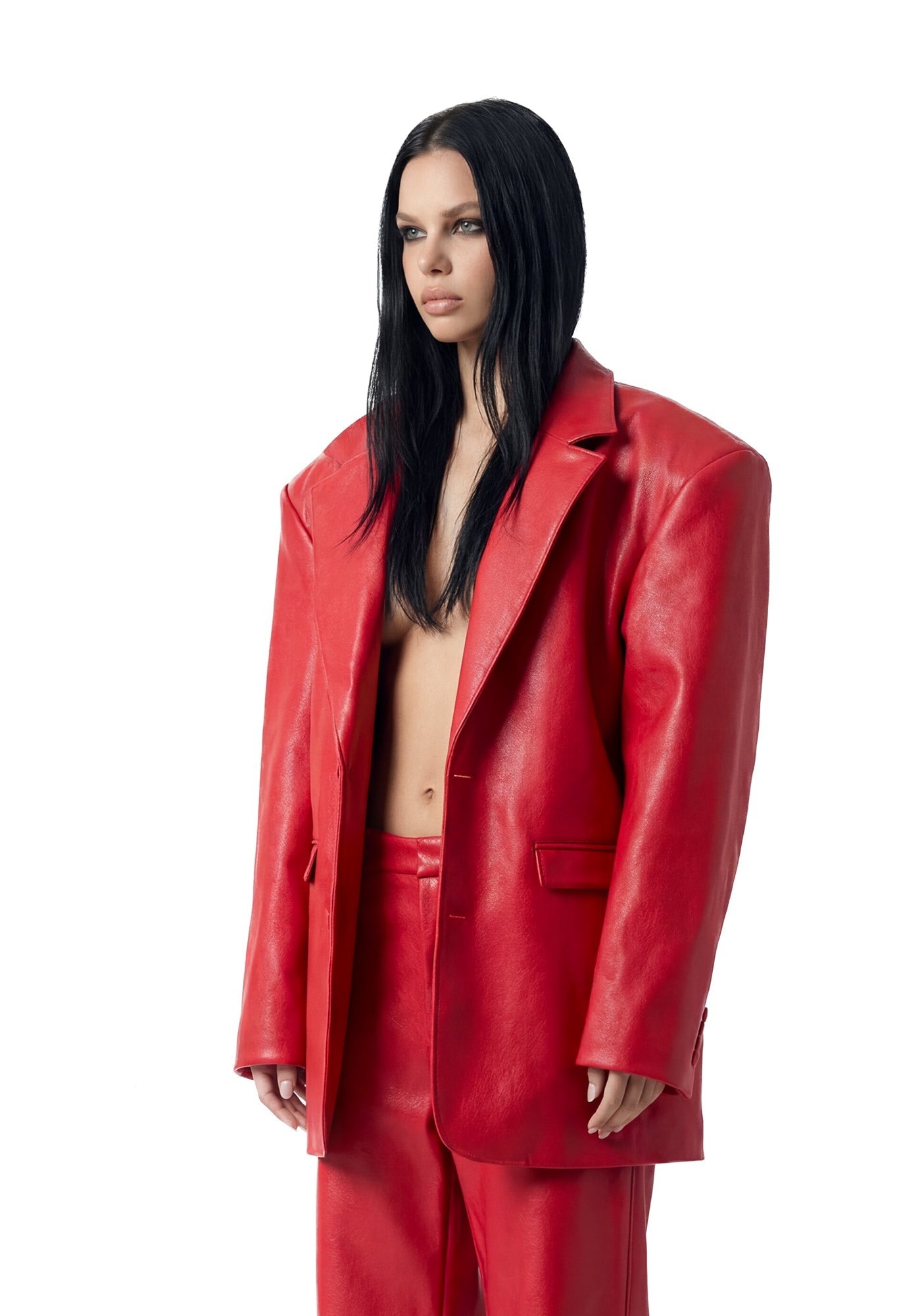Leather Oversize Blazer - Red