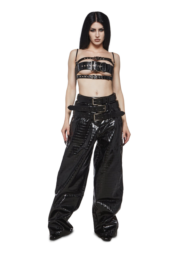 Triple Belt Pants - Black Croc