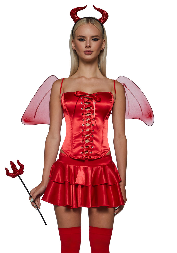 Red Devil Corset Costume with Wings