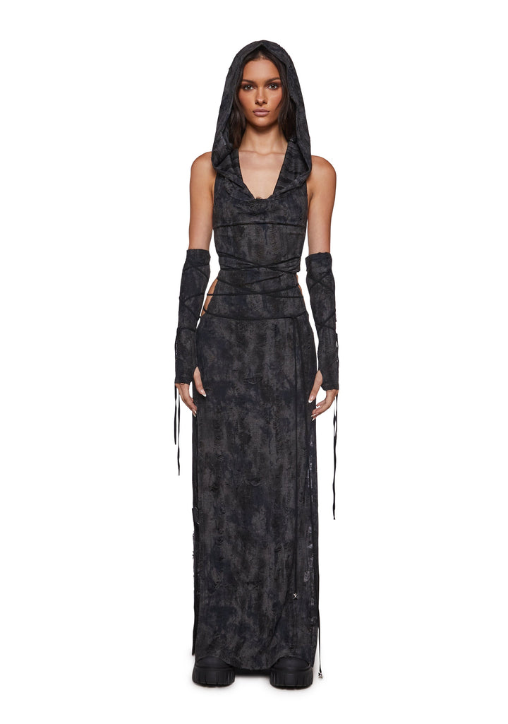 Desert Entity Hooded Maxi Dress with Gloves
