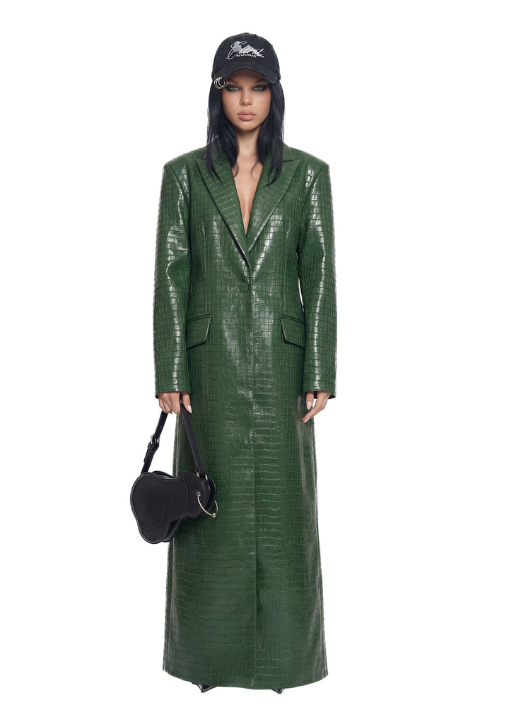 Croc Leather Elongated Blazer Coat - Green