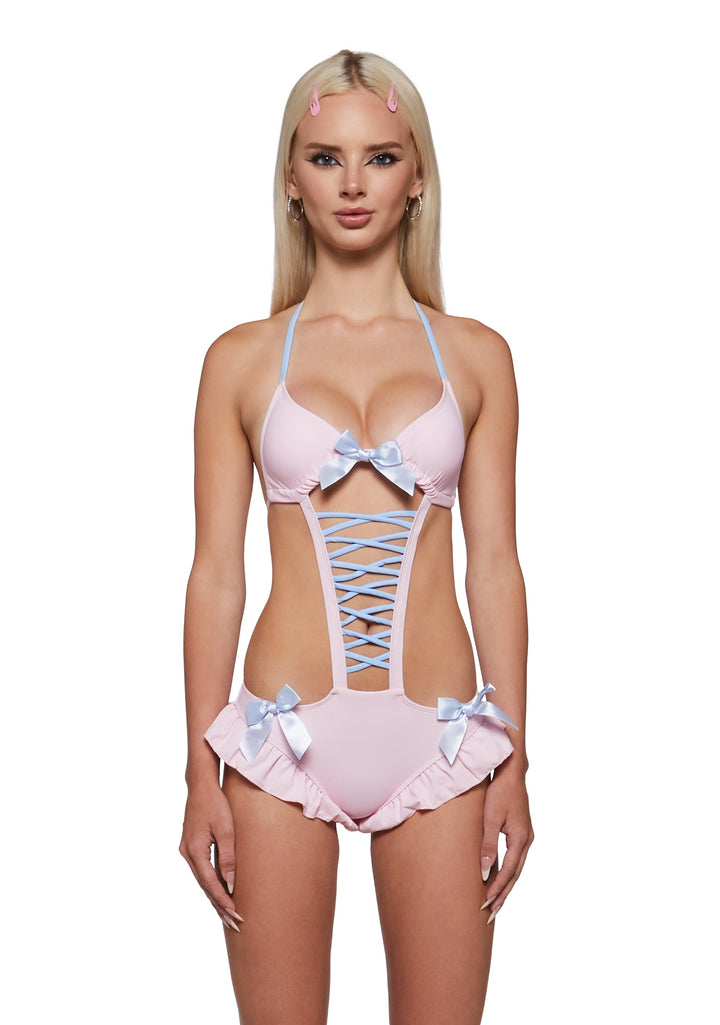 Misty Lacing Corset Monokini Swim Suit