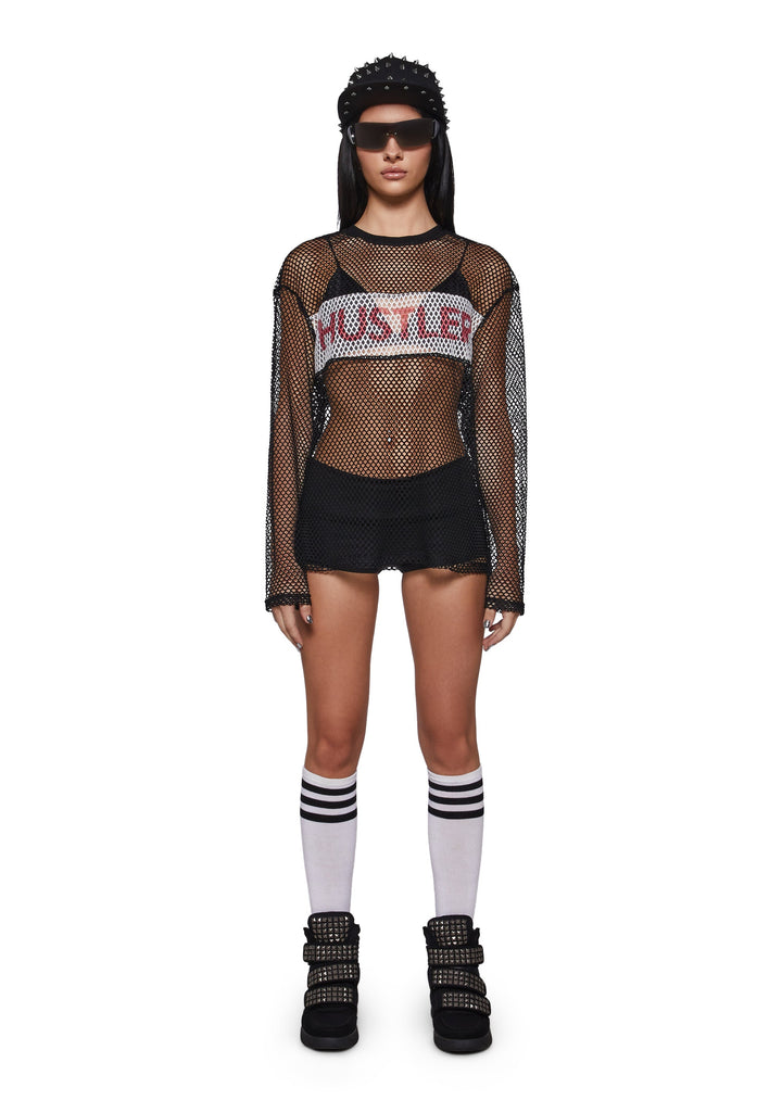 Box Logo Fishnet Long Sleeve Top