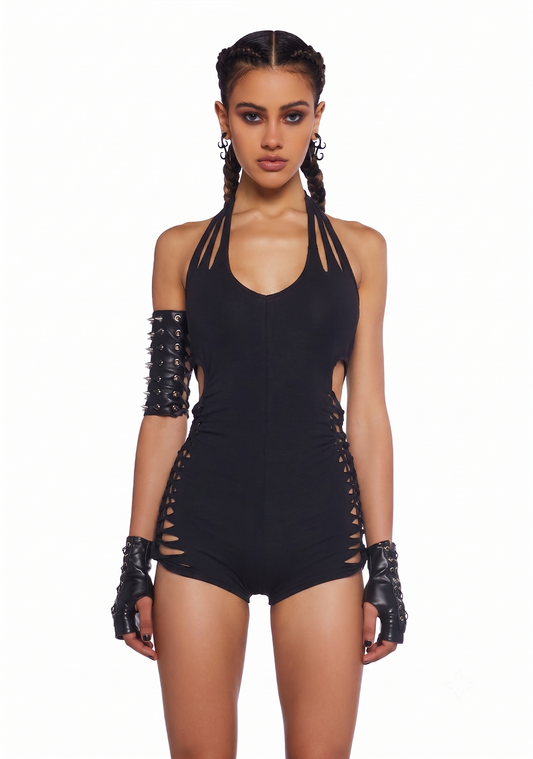 Endless Horizon Shredded Romper - Black