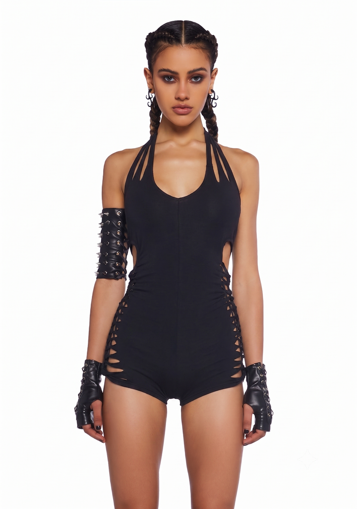 Endless Horizon Shredded Romper - Black