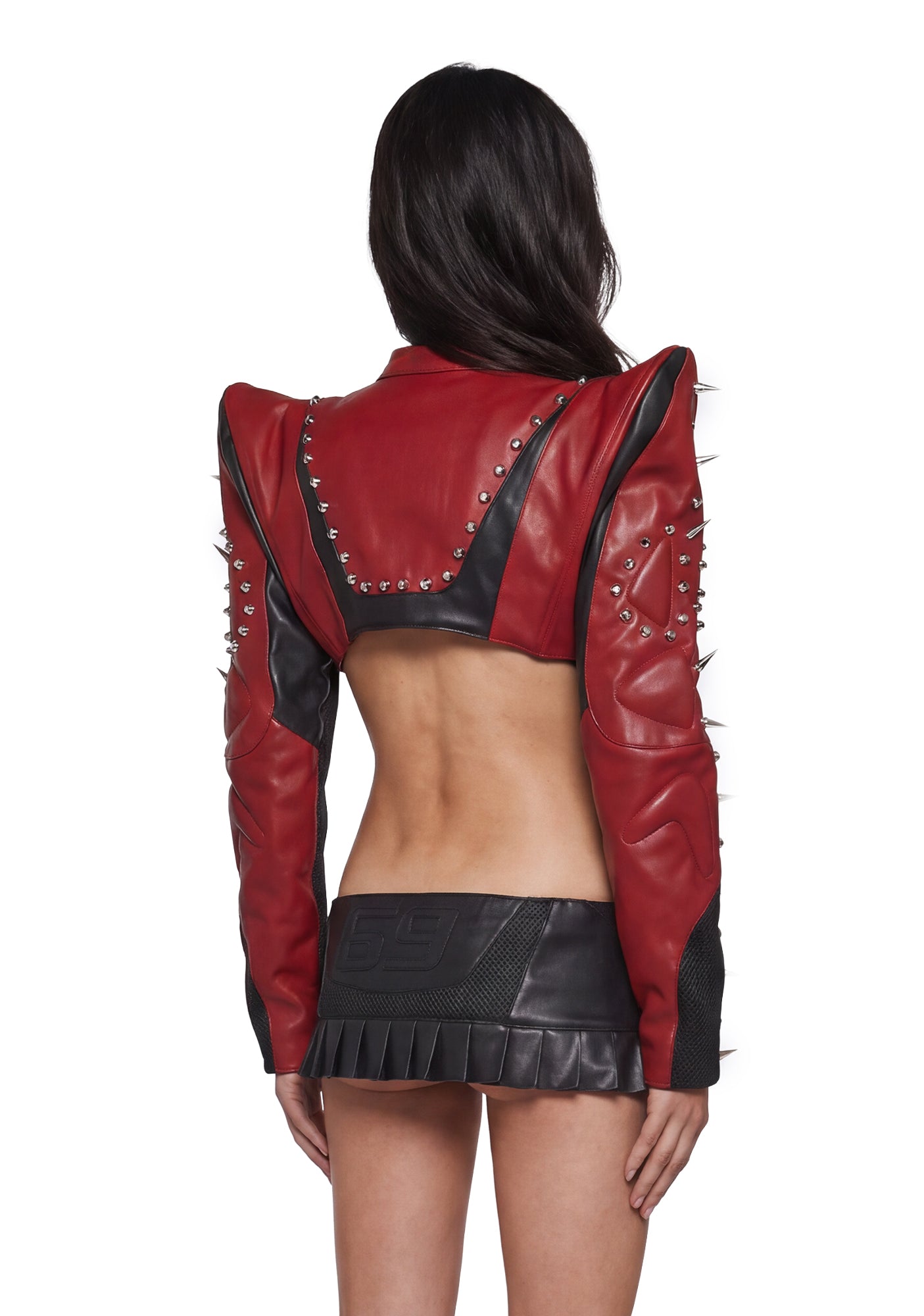 Studded Octane Moto Spike Bolero Jacket - Red