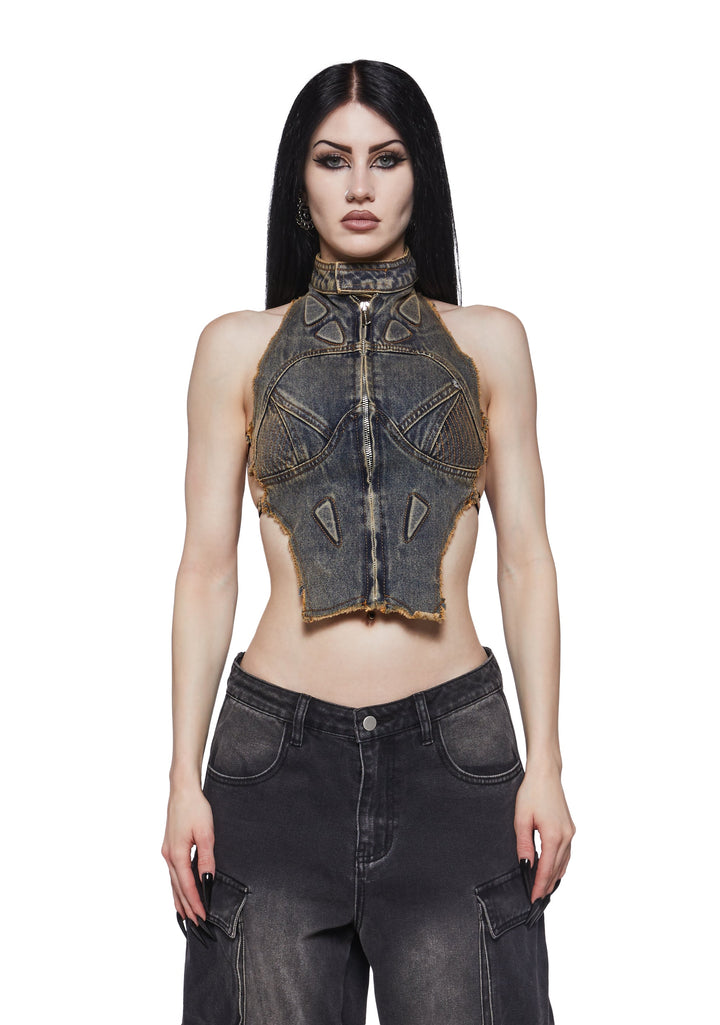 Denim Biker Top - Blue