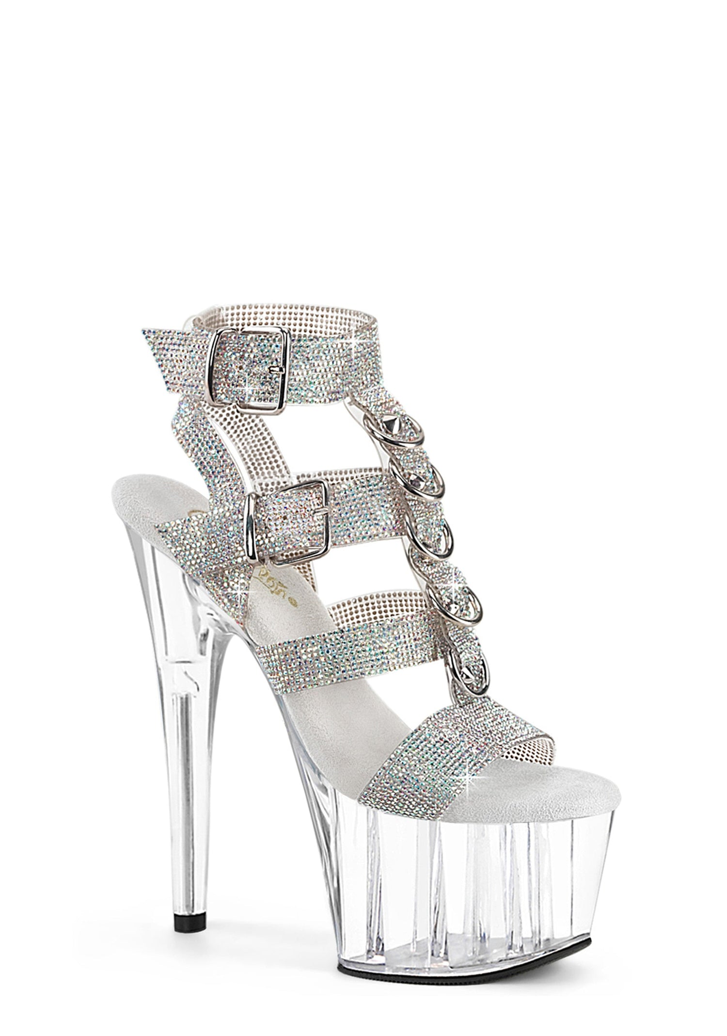 Adore-756 Platform Rhinestone T-Strap Sandals-Clear