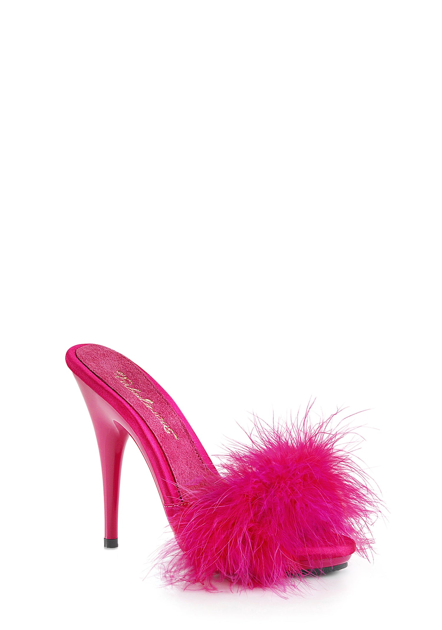 Poise-501Faux Fur Slip on Heels - Hot Pink