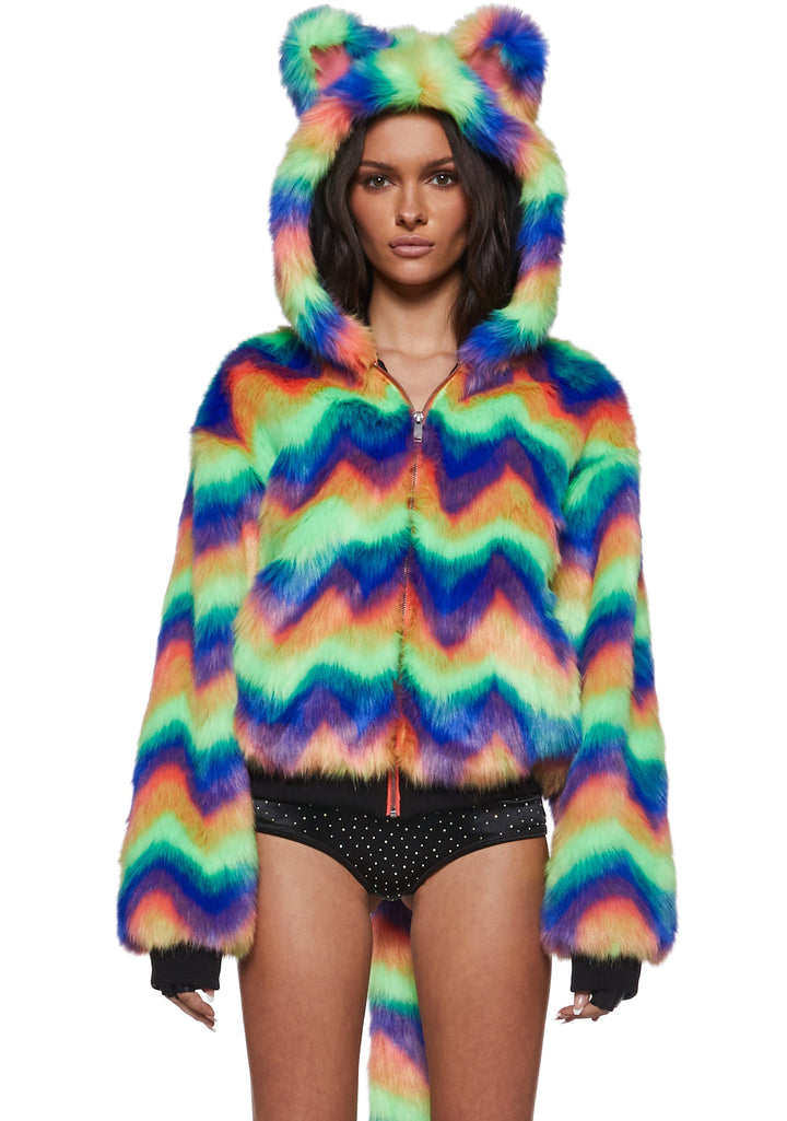 Kaleidoscope Kitten Rainbow Faux Fur Coat