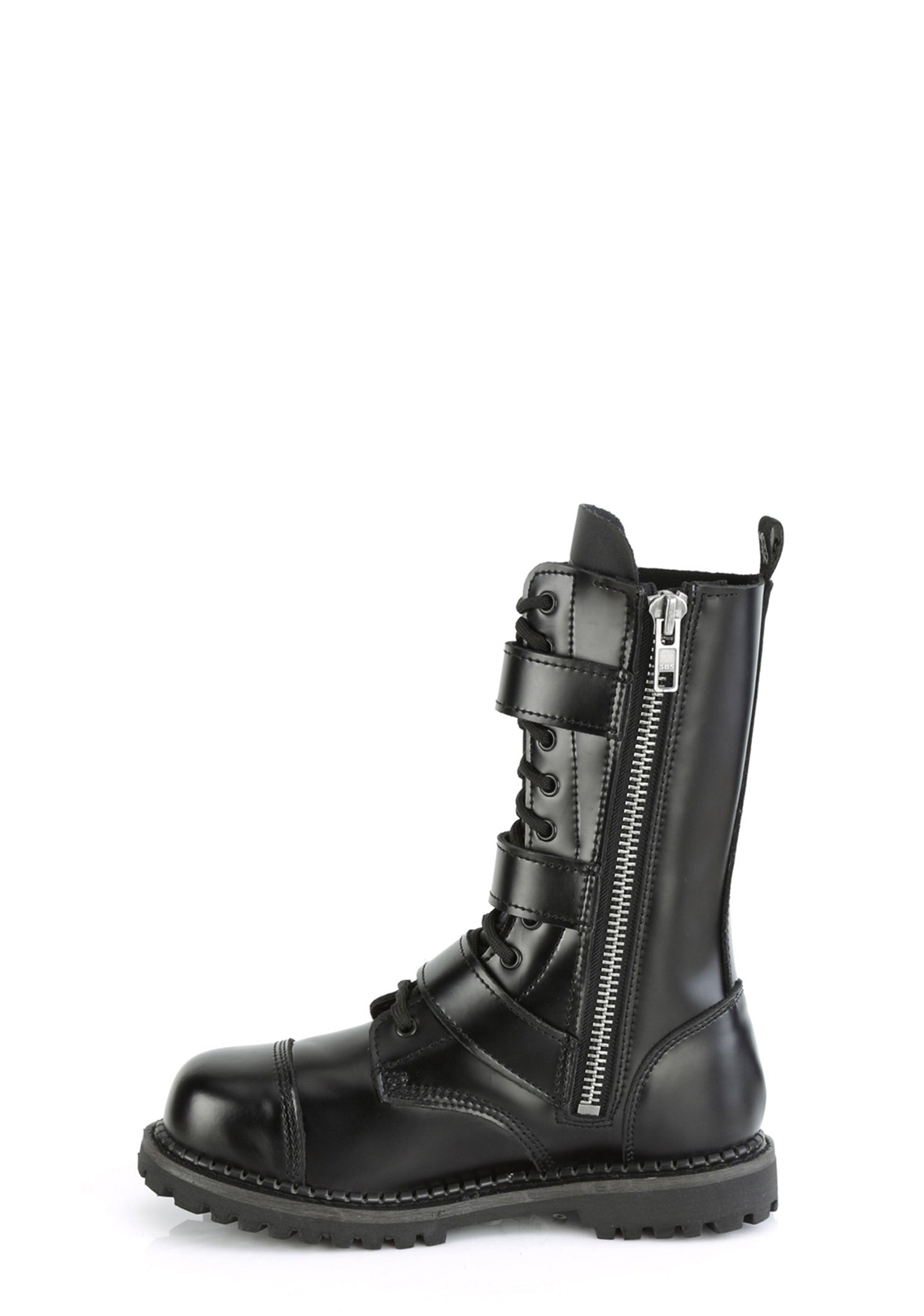 Riot-12BK Buckle Mid Calf Combat Boots