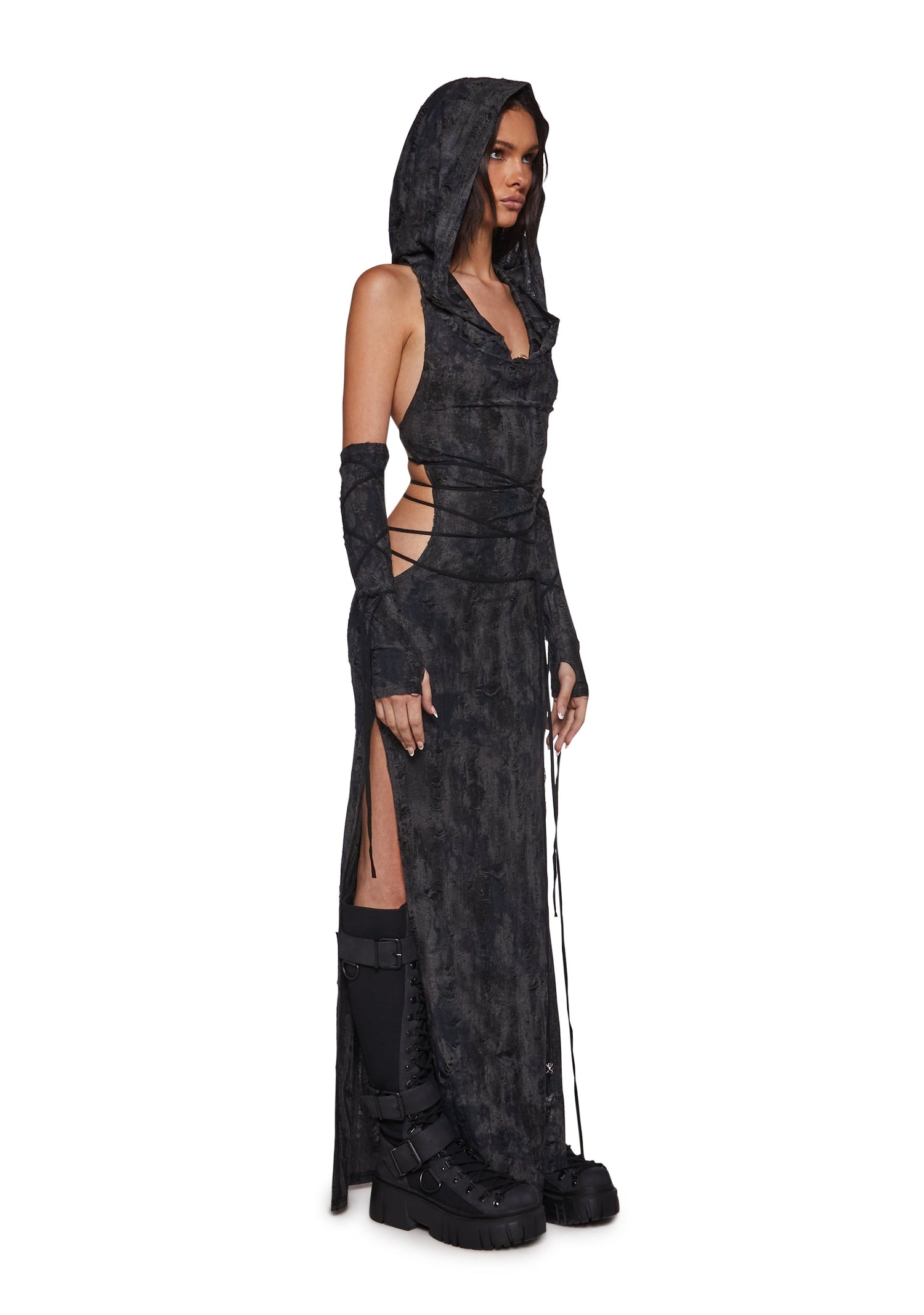 Desert Entity Hooded Maxi Dress with Gloves