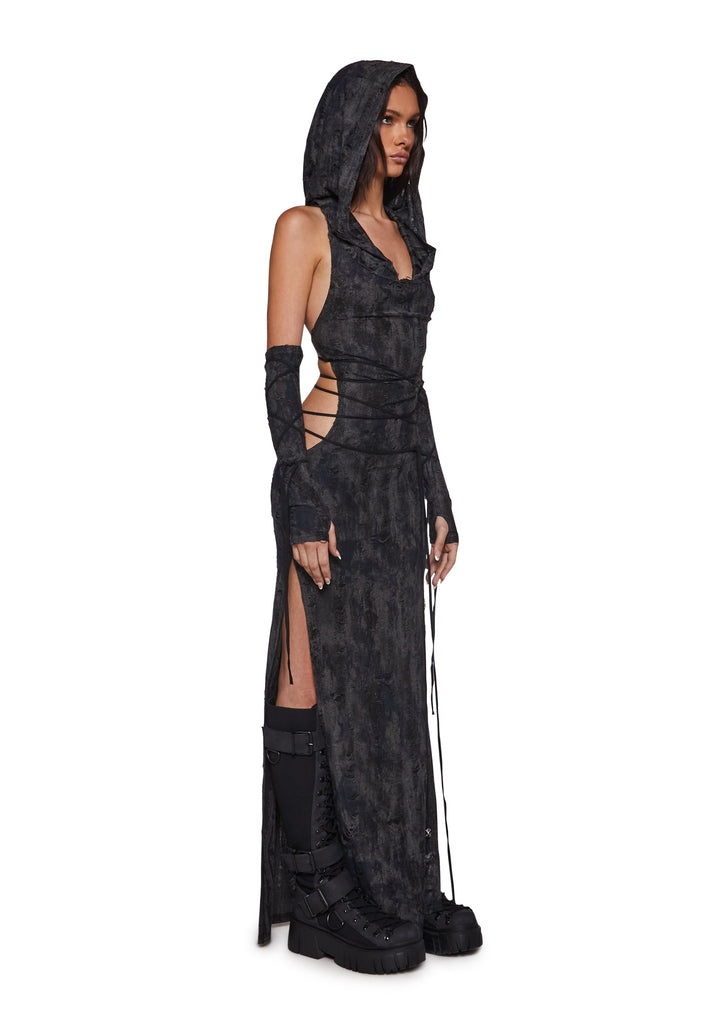 Desert Entity Hooded Maxi Dress with Gloves