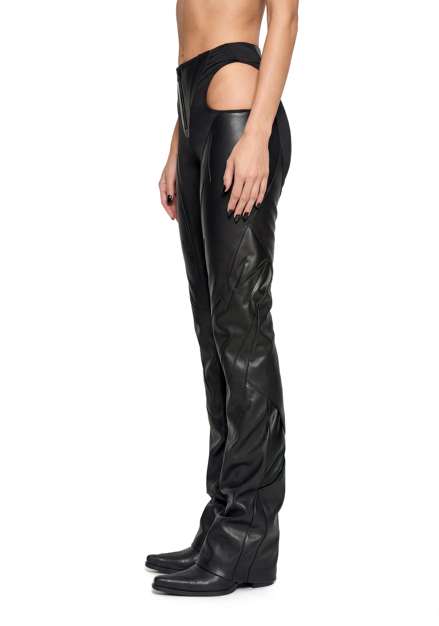 Moto Cut Out Pants - Black