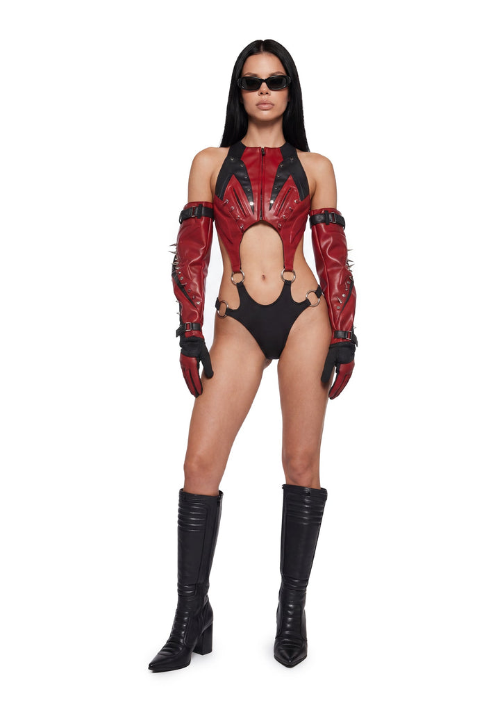 Studded Octane Moto Body Flat Panty - Red