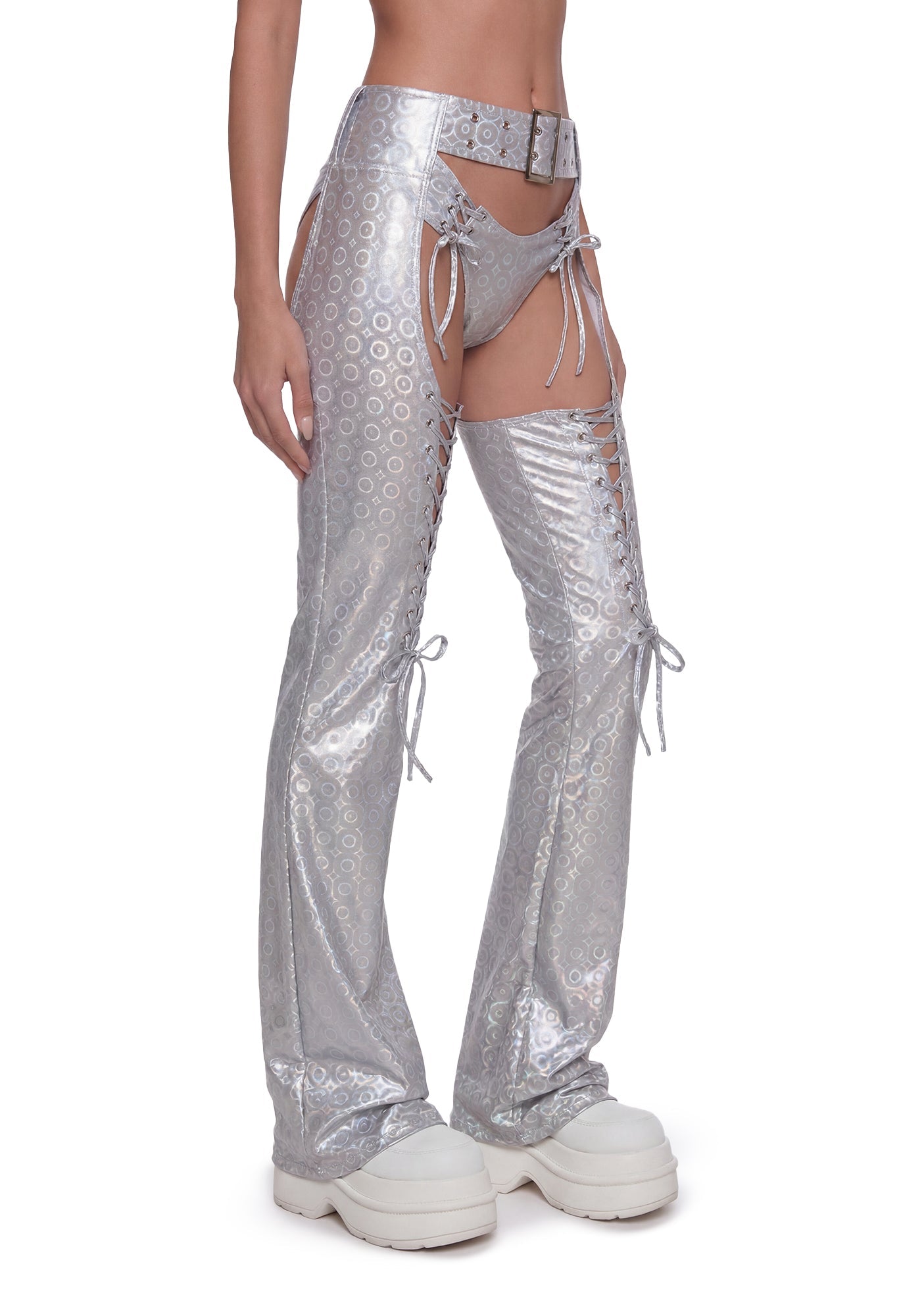 Metallic Buckle Chaps - Silver