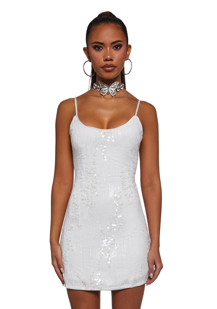 Over The Moon Sequin Dress - White