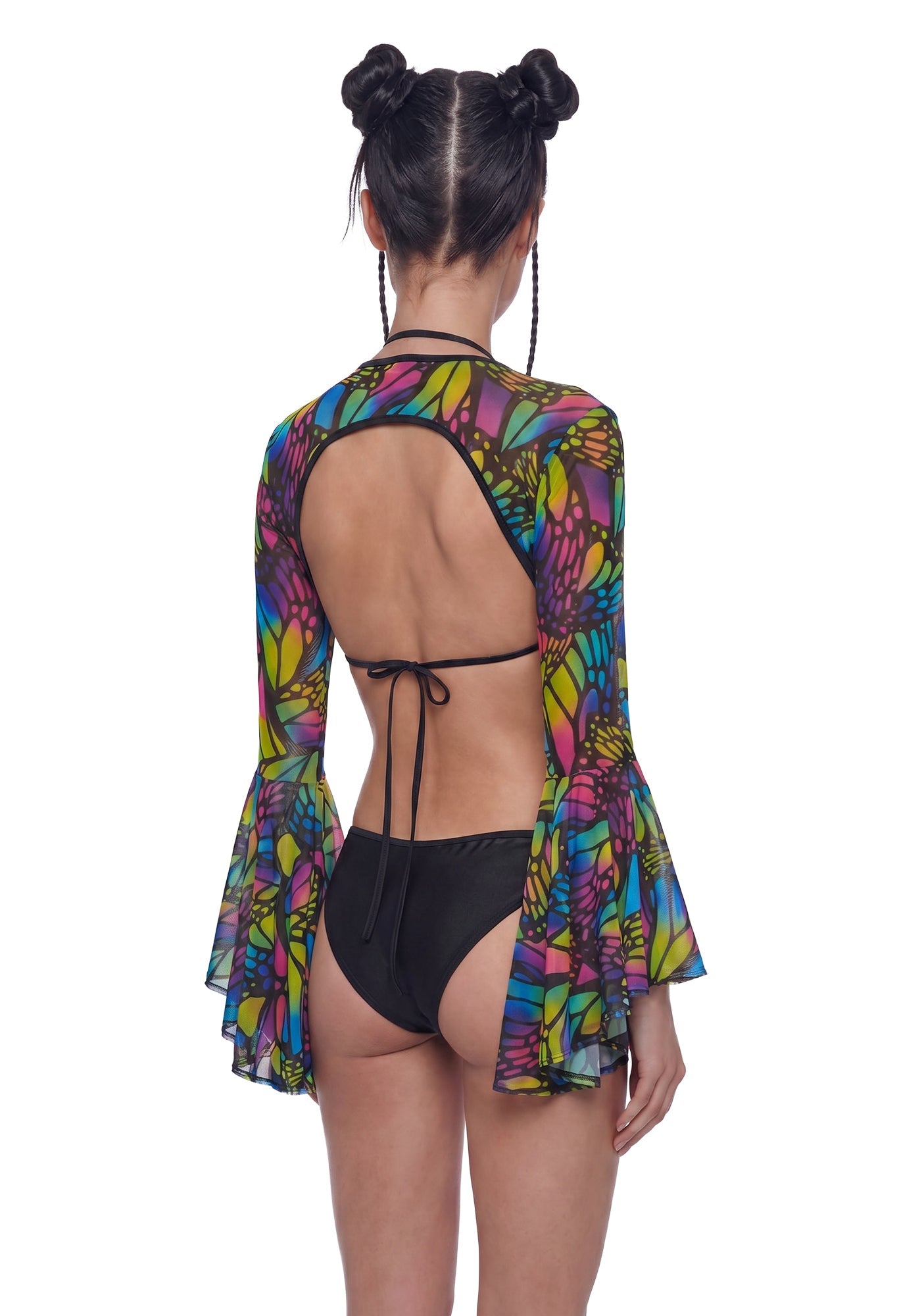 Butterfly Bell Sleeve Shrug - Multi/Black