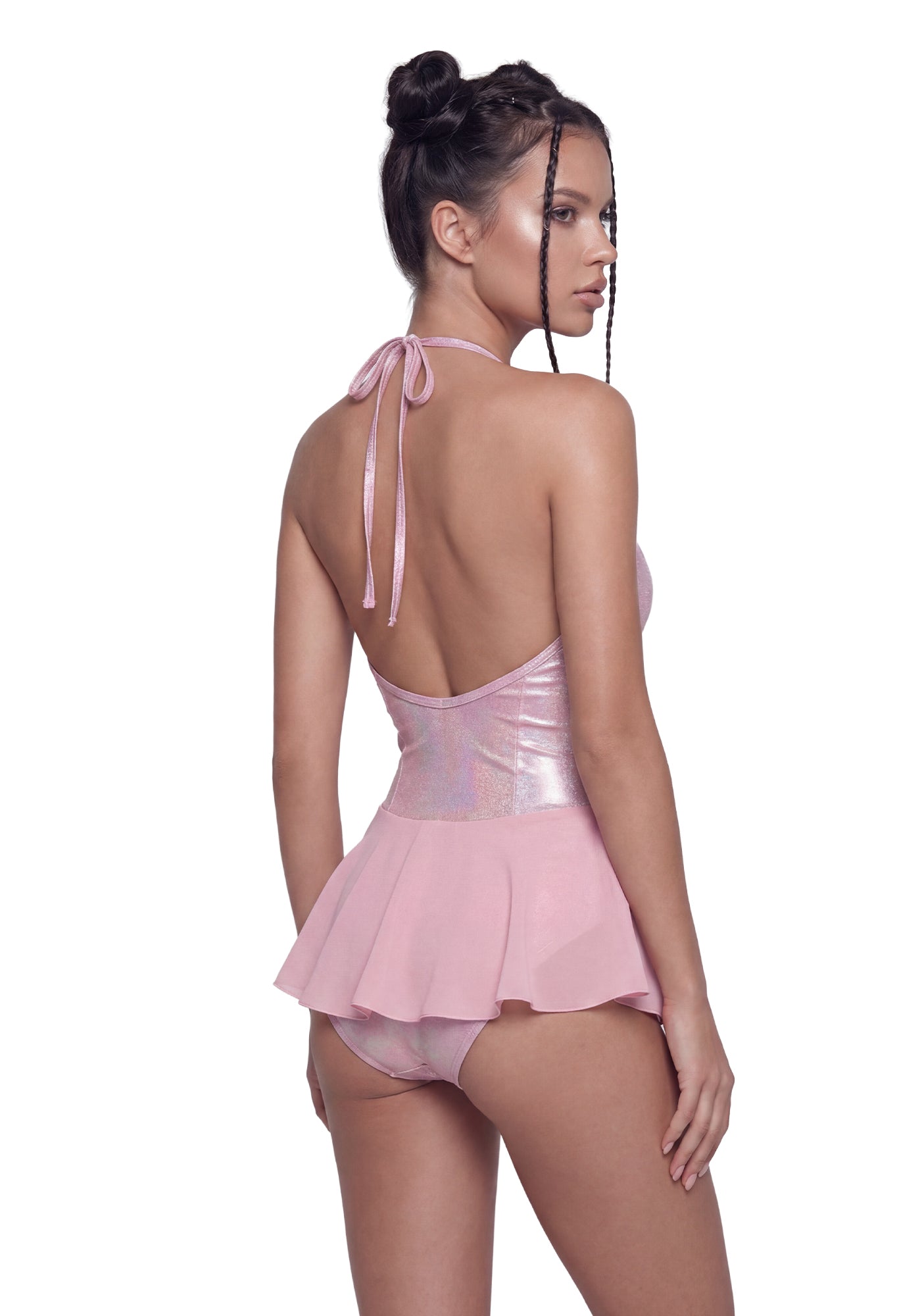 Metallic & Mesh Ballerina Bodysuit - Pink