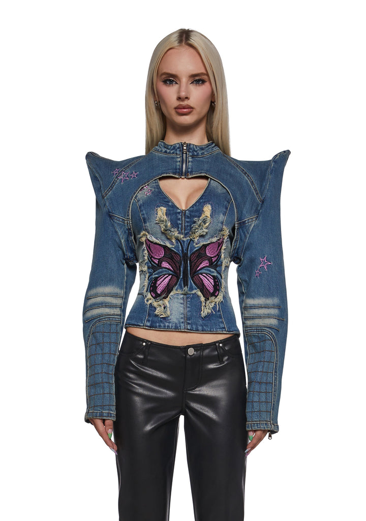 Spike Denim Bolero Jacket