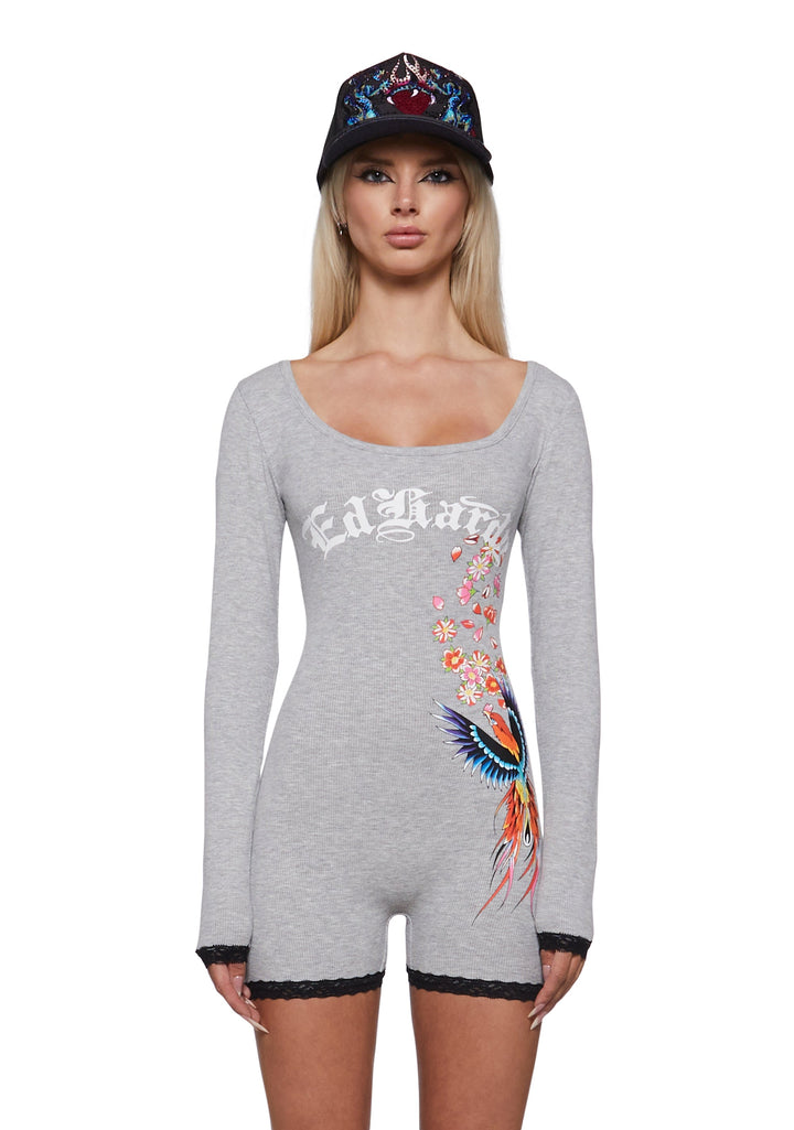 Phoenix Long Sleeve Short Lace Onesie - Gray