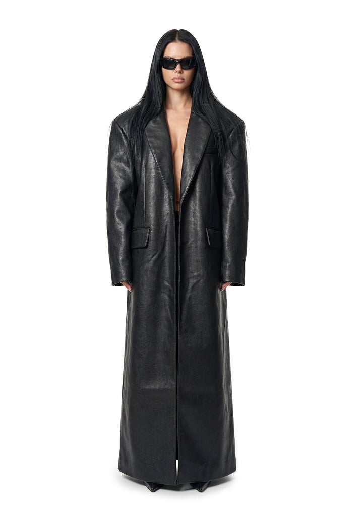Leather Elongated Blazer Coat