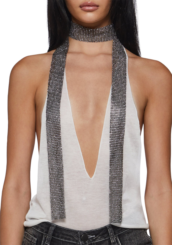 Rhinestone Skinny Scarf - Silver