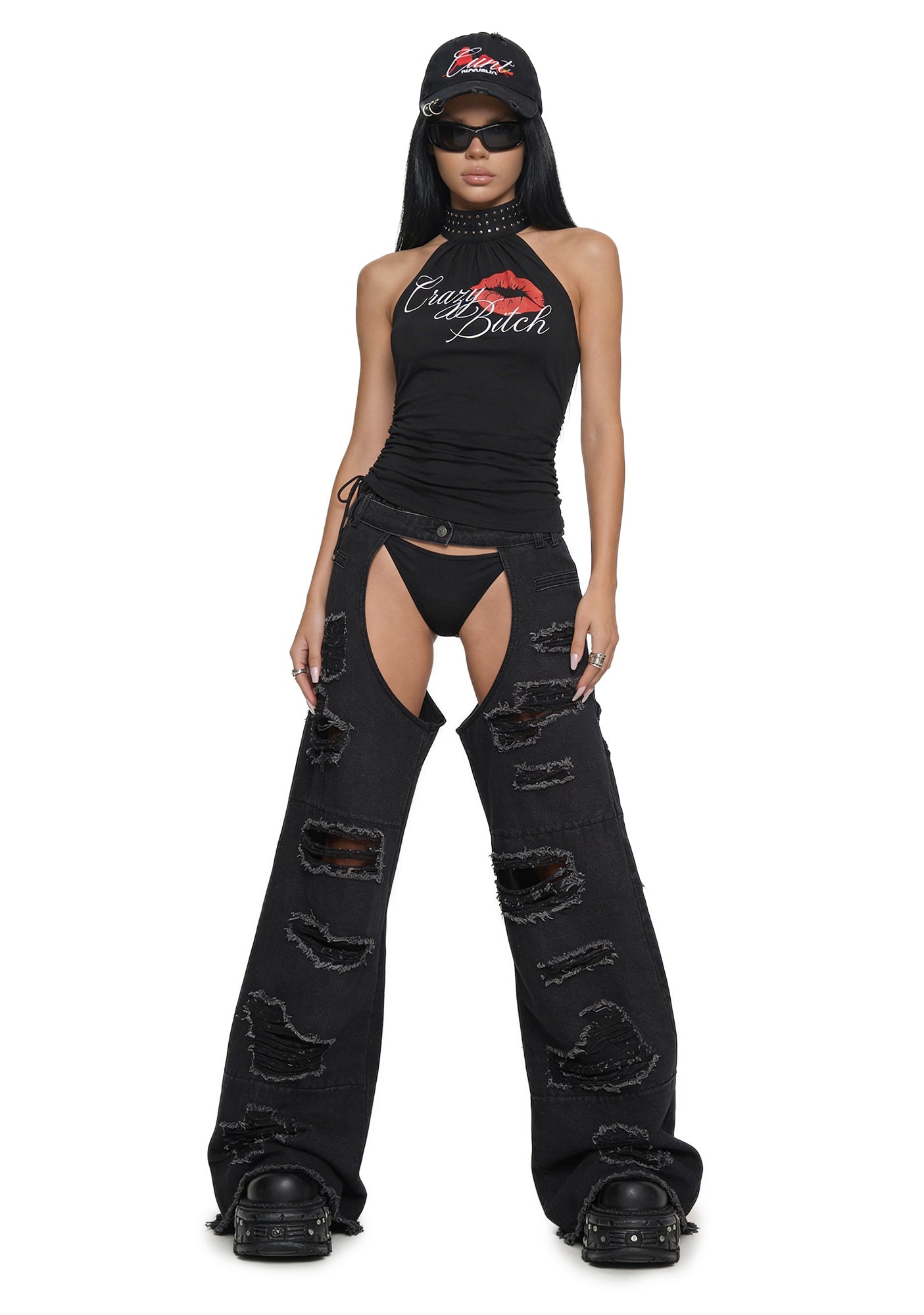 Denim Shredded Chaps - Black