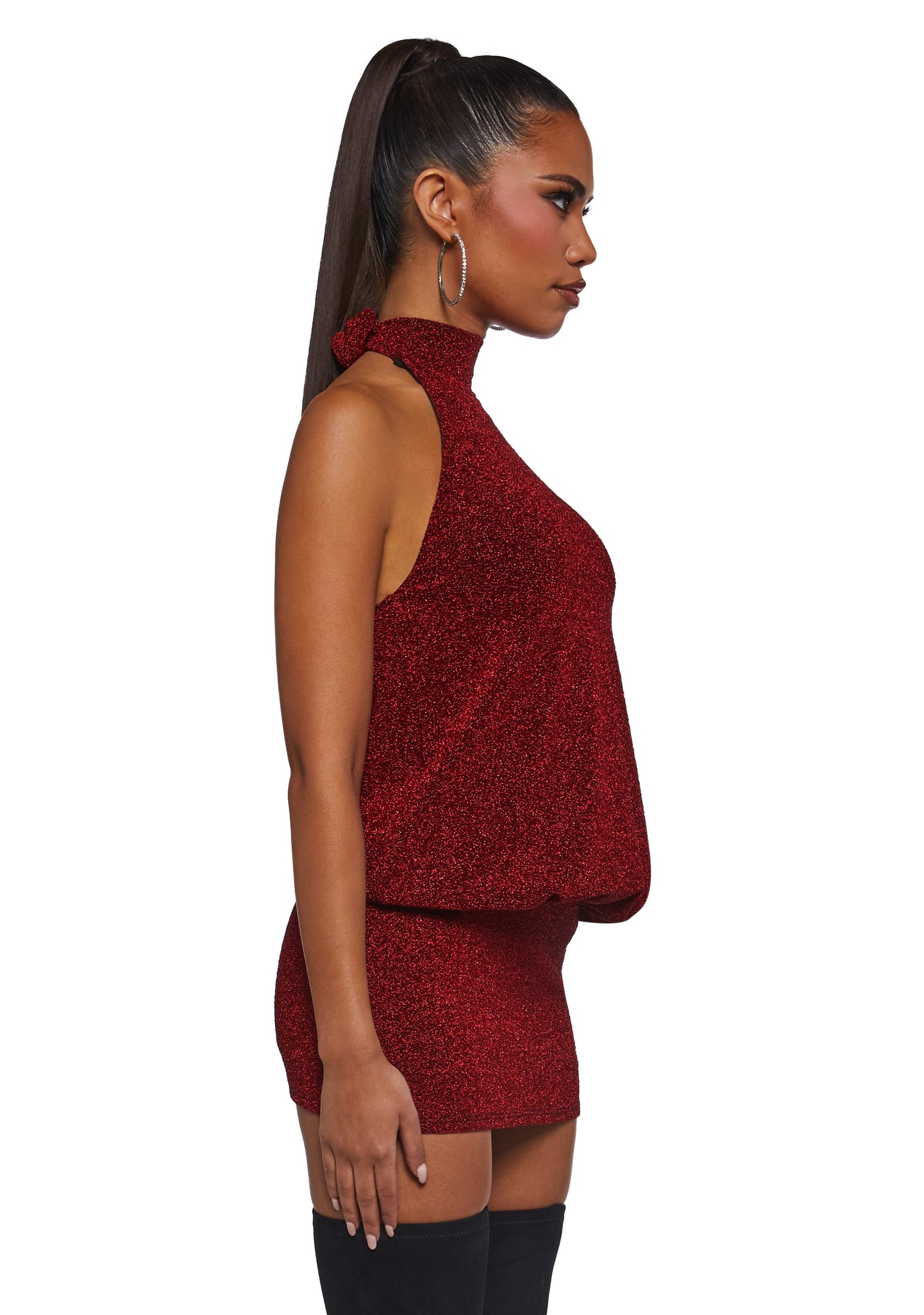 Club Moves Halter Dress - Red Glitter