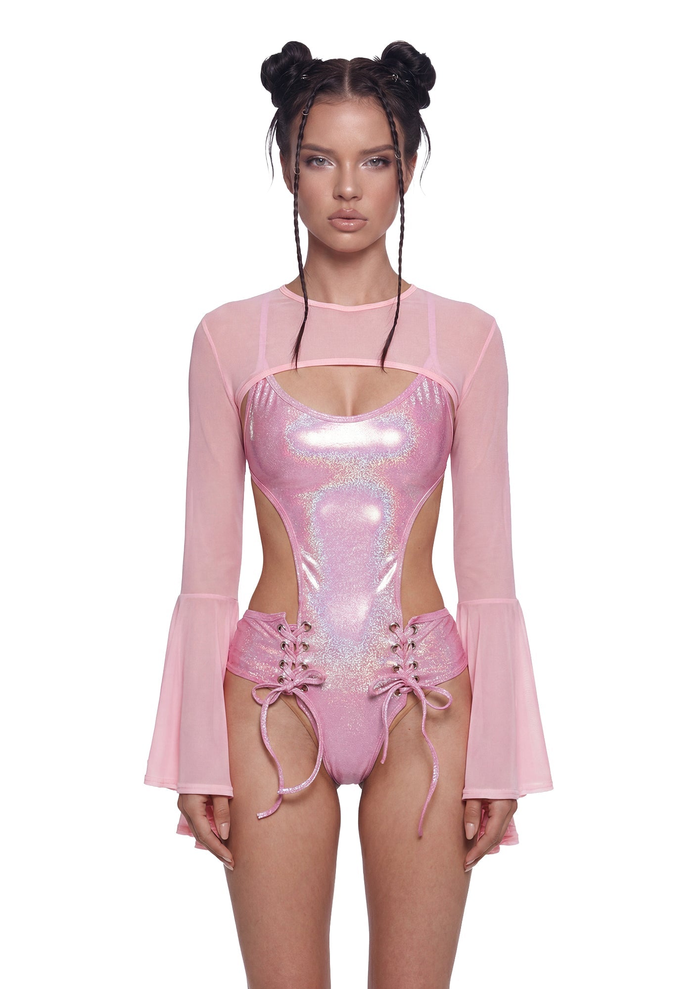 Dancer Bell Sleeve Mesh Shrug - Pink