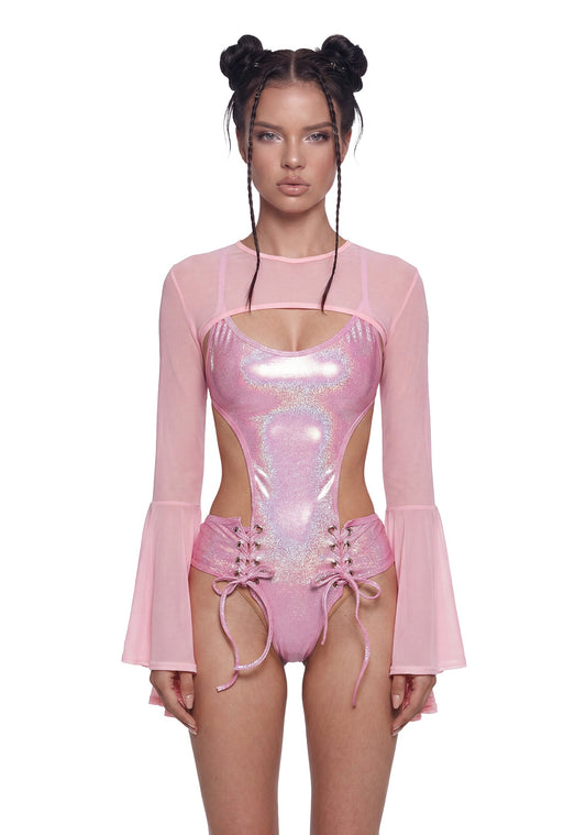 Dancer Bell Sleeve Mesh Shrug - Pink