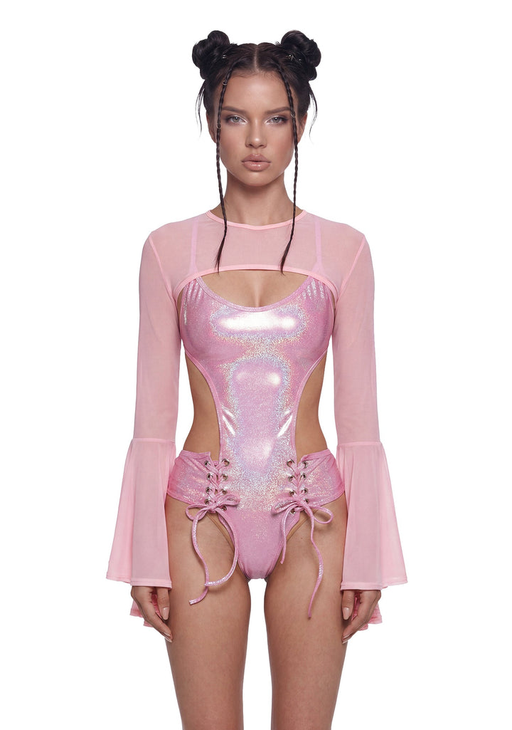 Dancer Bell Sleeve Mesh Shrug - Pink