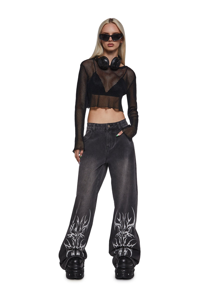 Sinful Attitude Wide Leg Jeans - Abstract