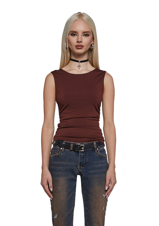 Elegant Turn Short Sleeve Top - Brown
