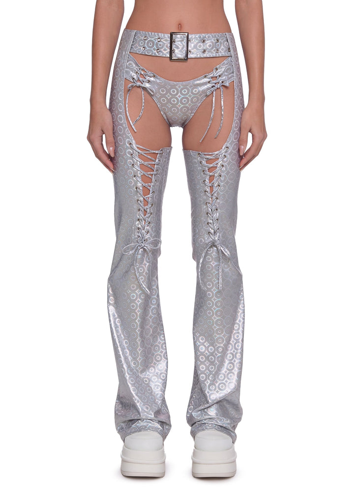 Metallic Buckle Chaps - Silver