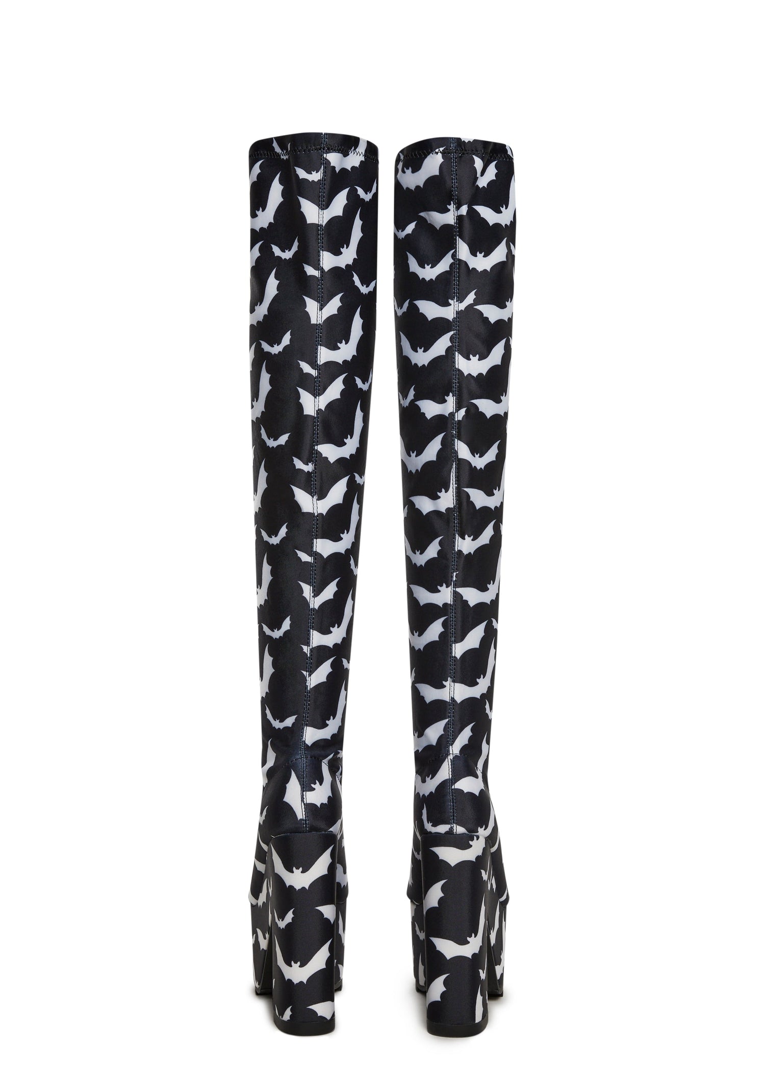 Labyrinth Bats Thigh High Platform Boots - Black/White