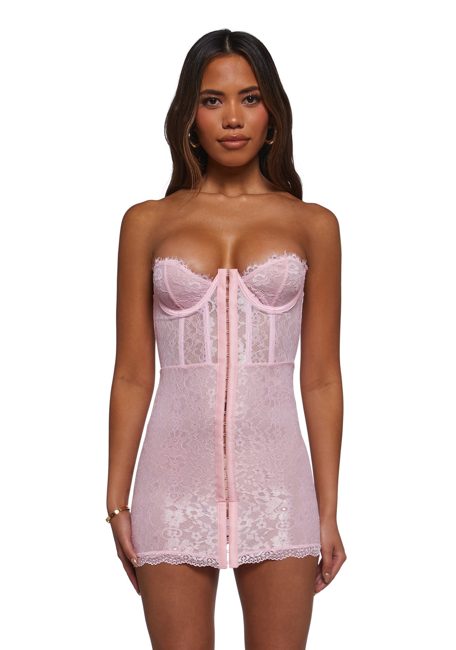 Captivating Gazes Slip Dress - Pink Lace