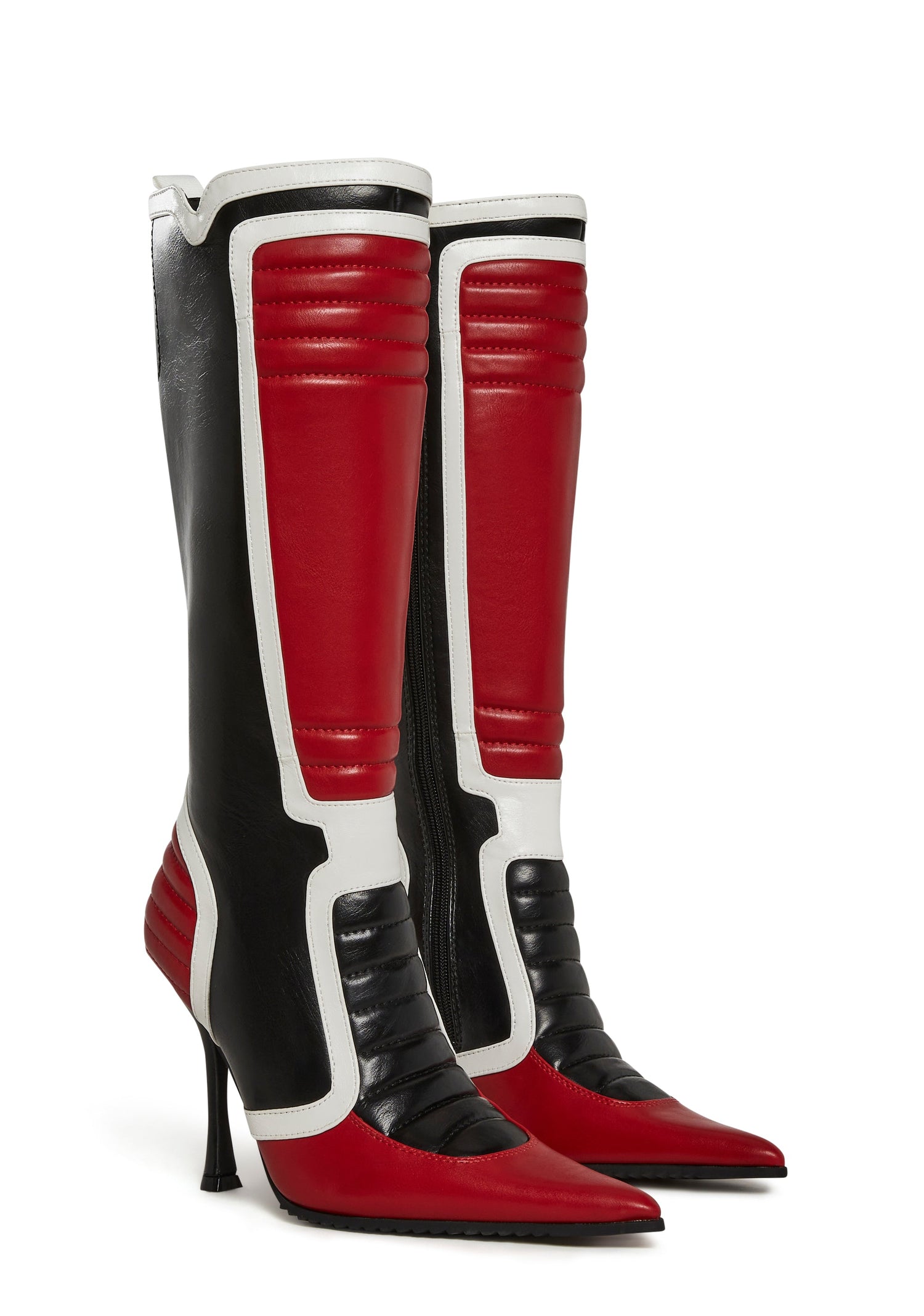 Motorcrossed Knee High Boots - Red