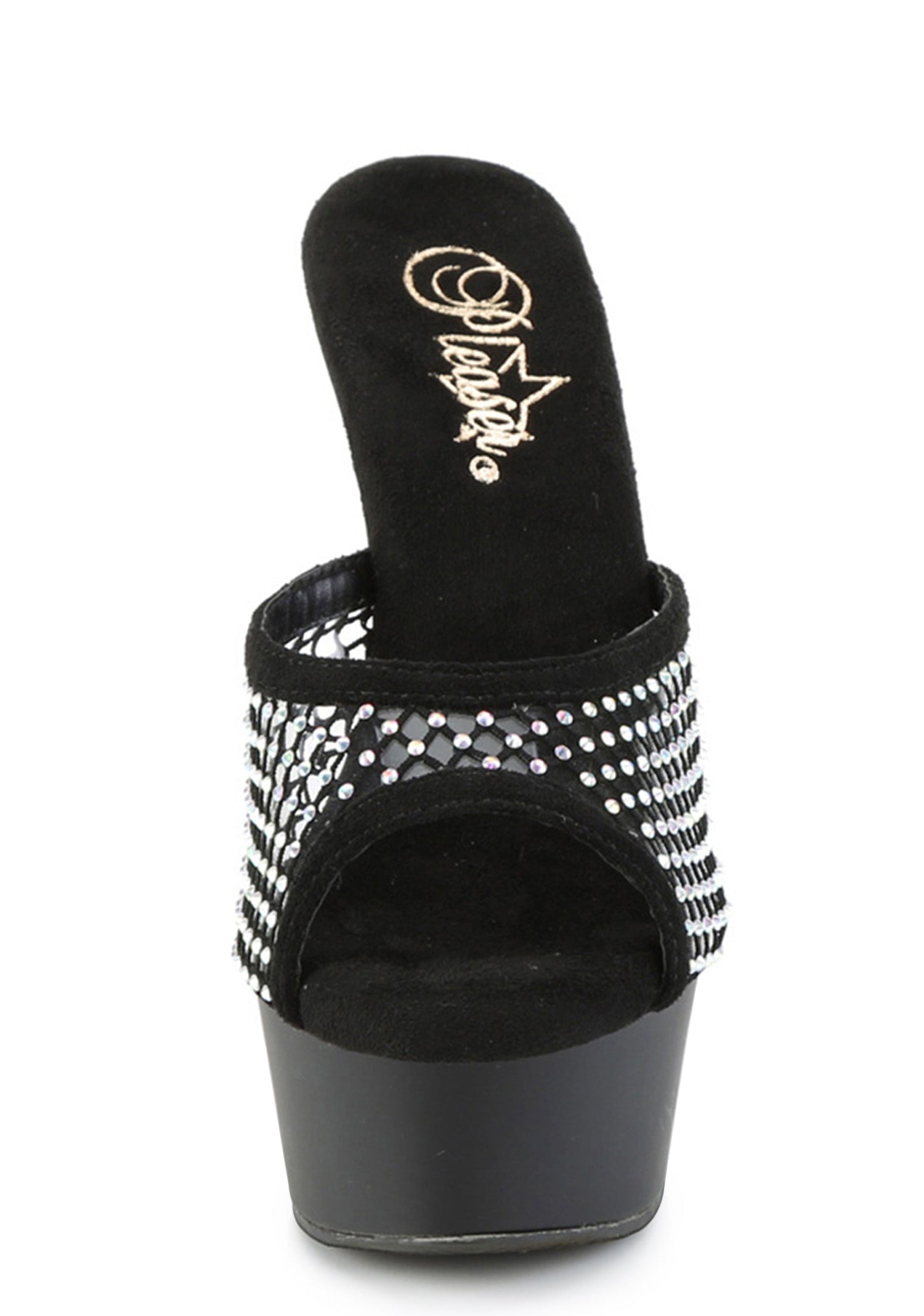 Delight 601 Rhinestone Platform Peep Toe Slides - Black