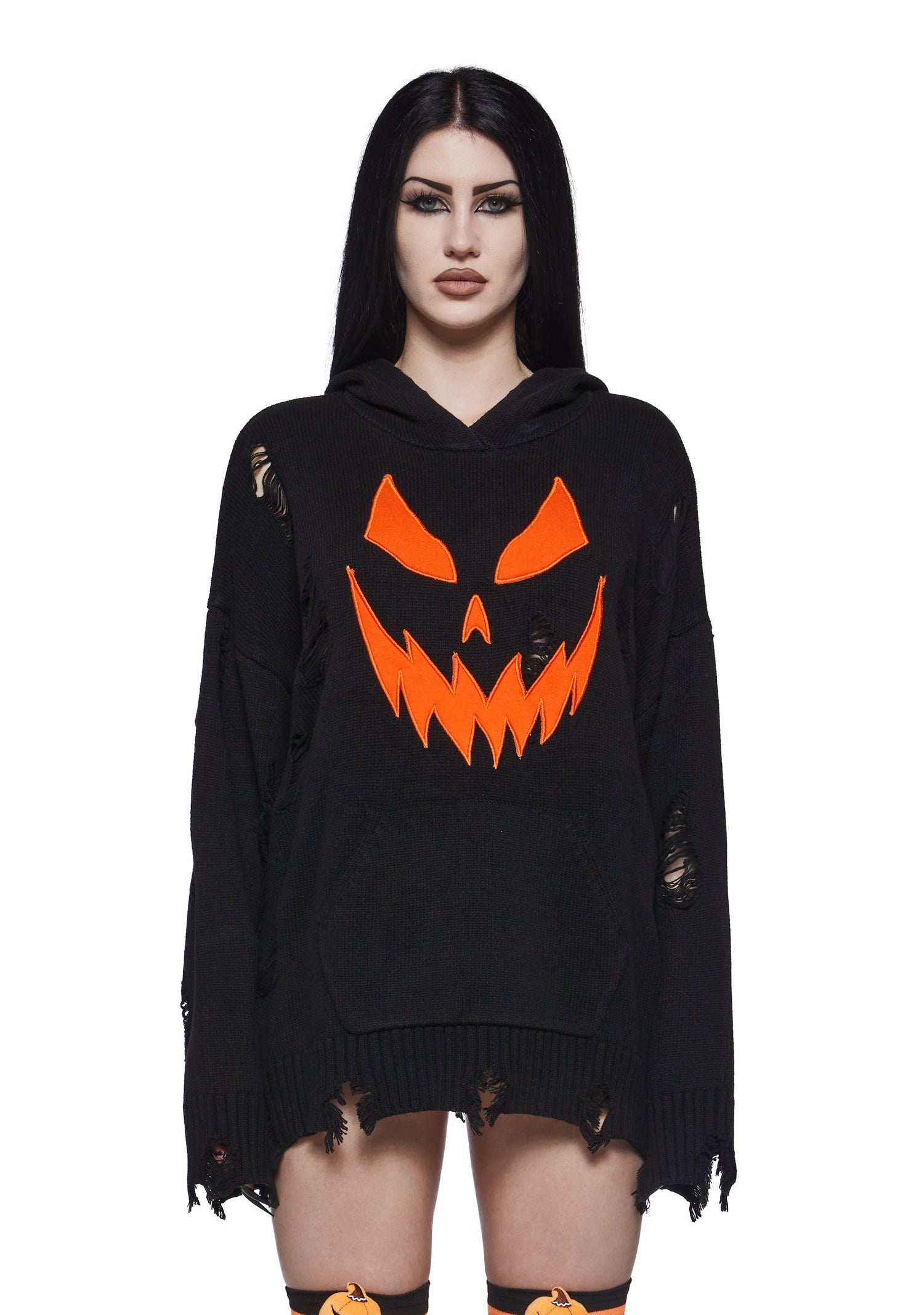 Dark Pumpkin Oversized Sweater with Hood