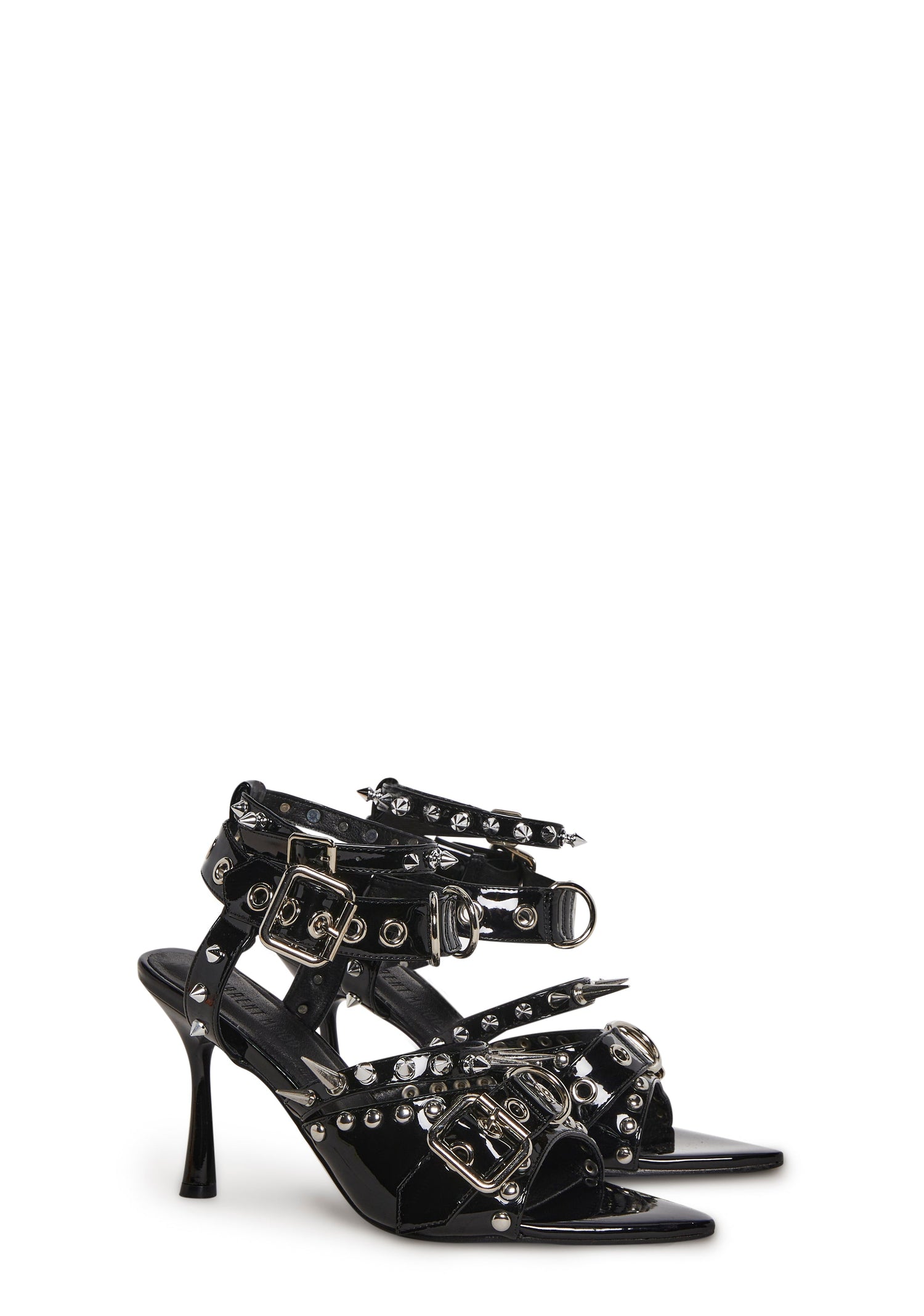 Total Buckle Studded Open Toe Heels