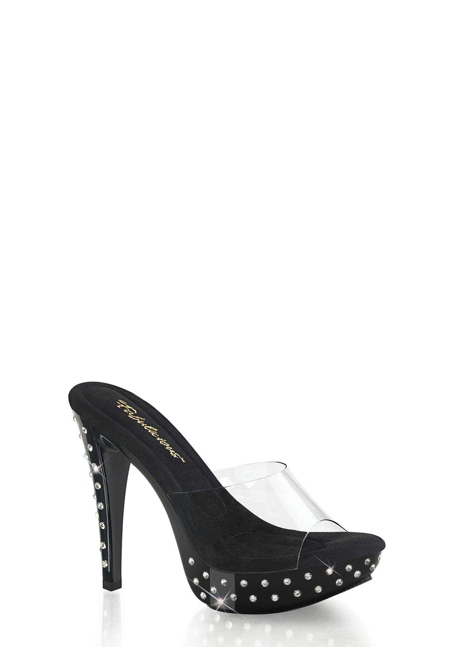 Cocktail-501 Platform Rhinestones Studded Slides-Clear-Black